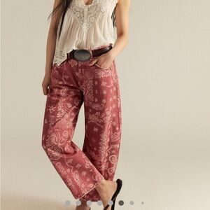 Free People Red Paisley Flare Jeans